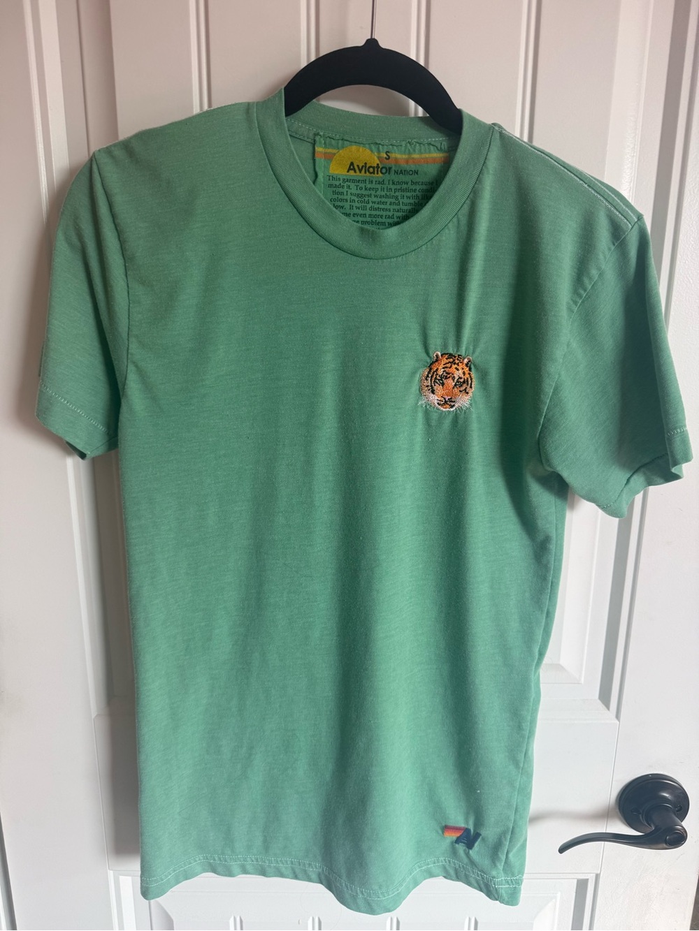 Aviator Nation Mint Green Embroidered Tiger Patch T-Shirt